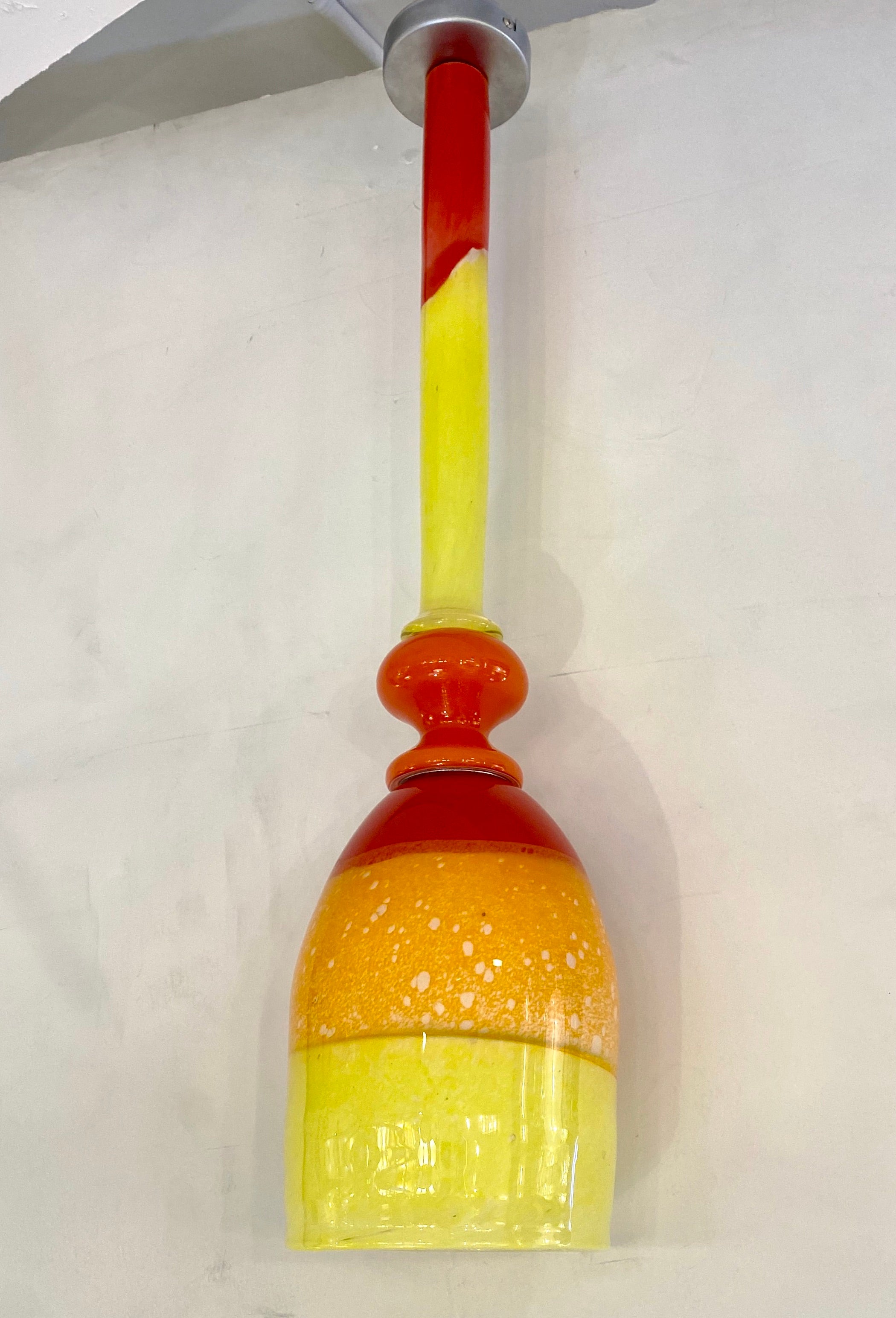 Hand-Crafted Contemporary Bespoke Italian Organic Yellow Orange Murano Glass Pendant Light For Sale