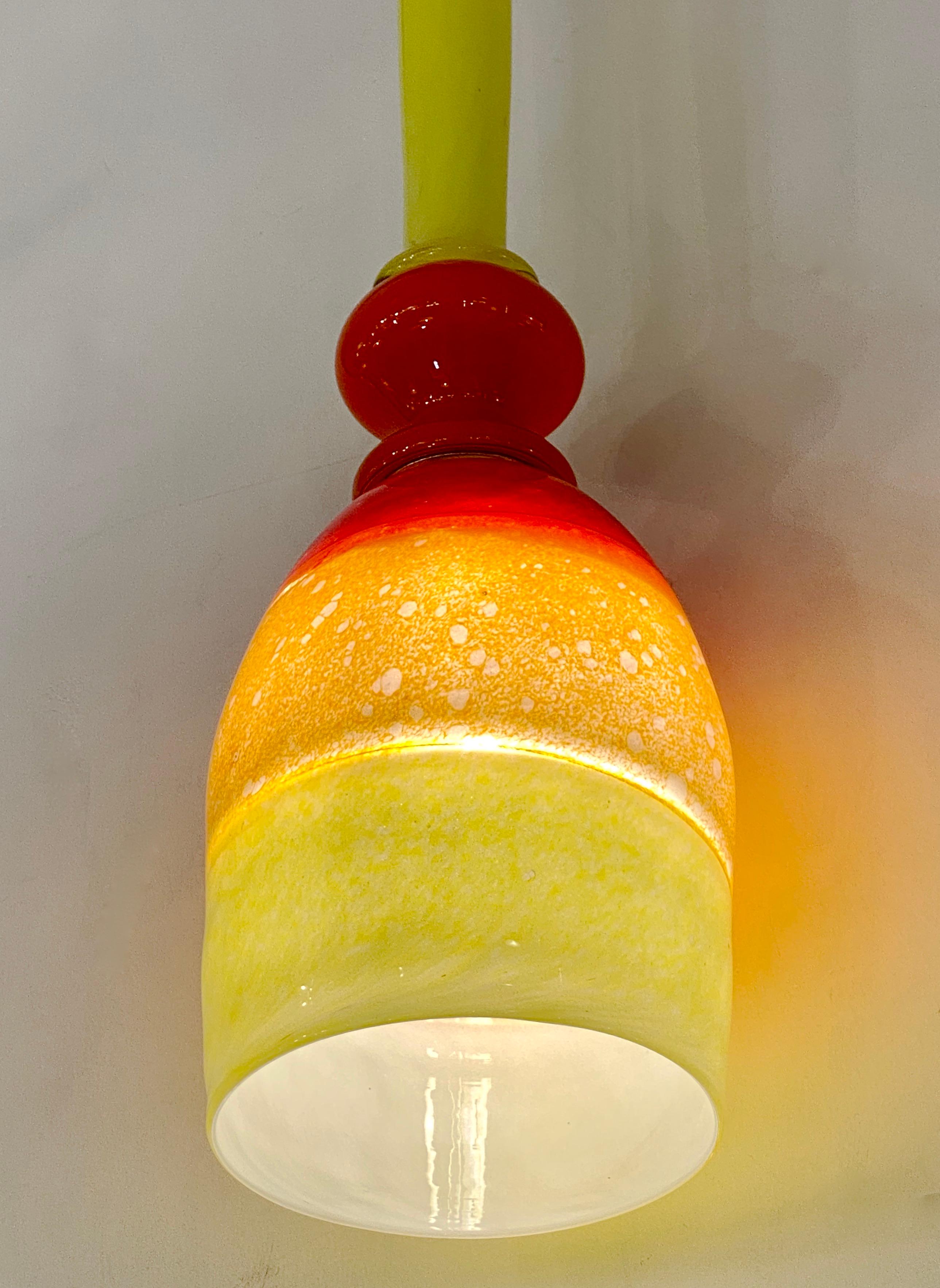 Contemporary Bespoke Italian Organic Yellow Orange Murano Glass Pendant Light For Sale 3