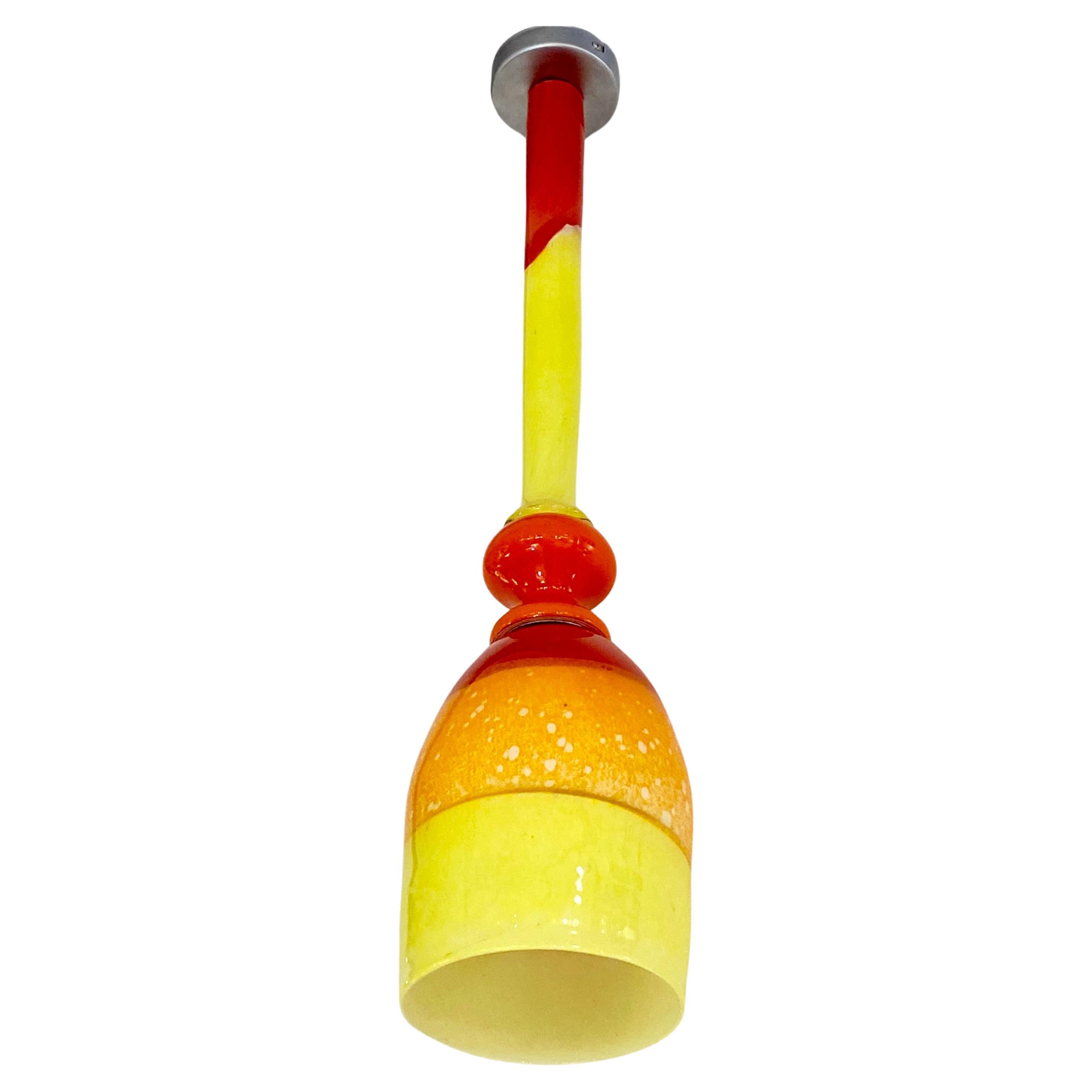 Contemporary Bespoke Italian Organic Yellow Orange Murano Glass Pendant Light