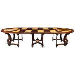 Retro Contemporary Bespoke Mahogany and Beech Parquetry Extension Dining Table