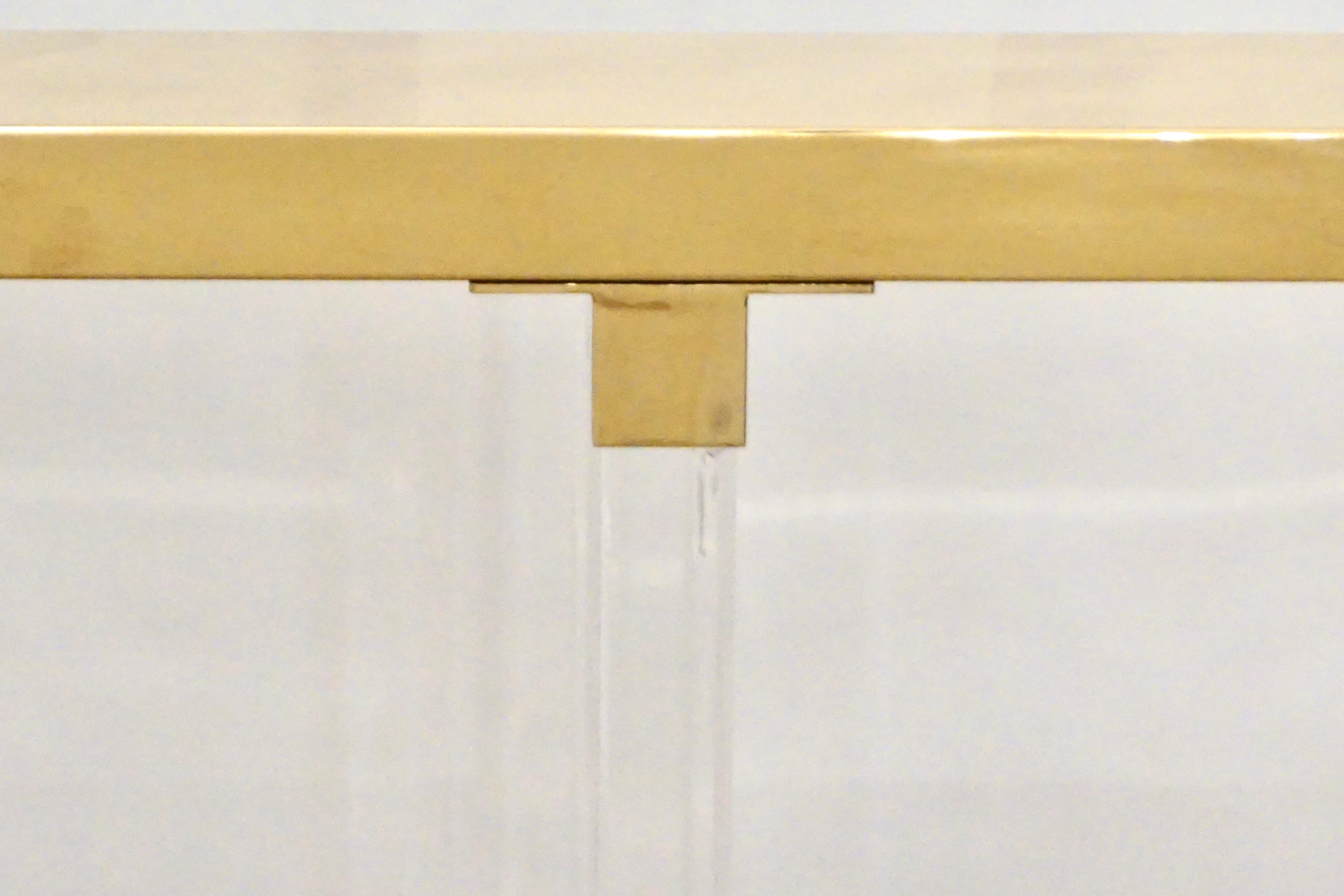 Contemporary Bespoke Modern Geometric Design Clear Lucite and Gold Steel Console 4