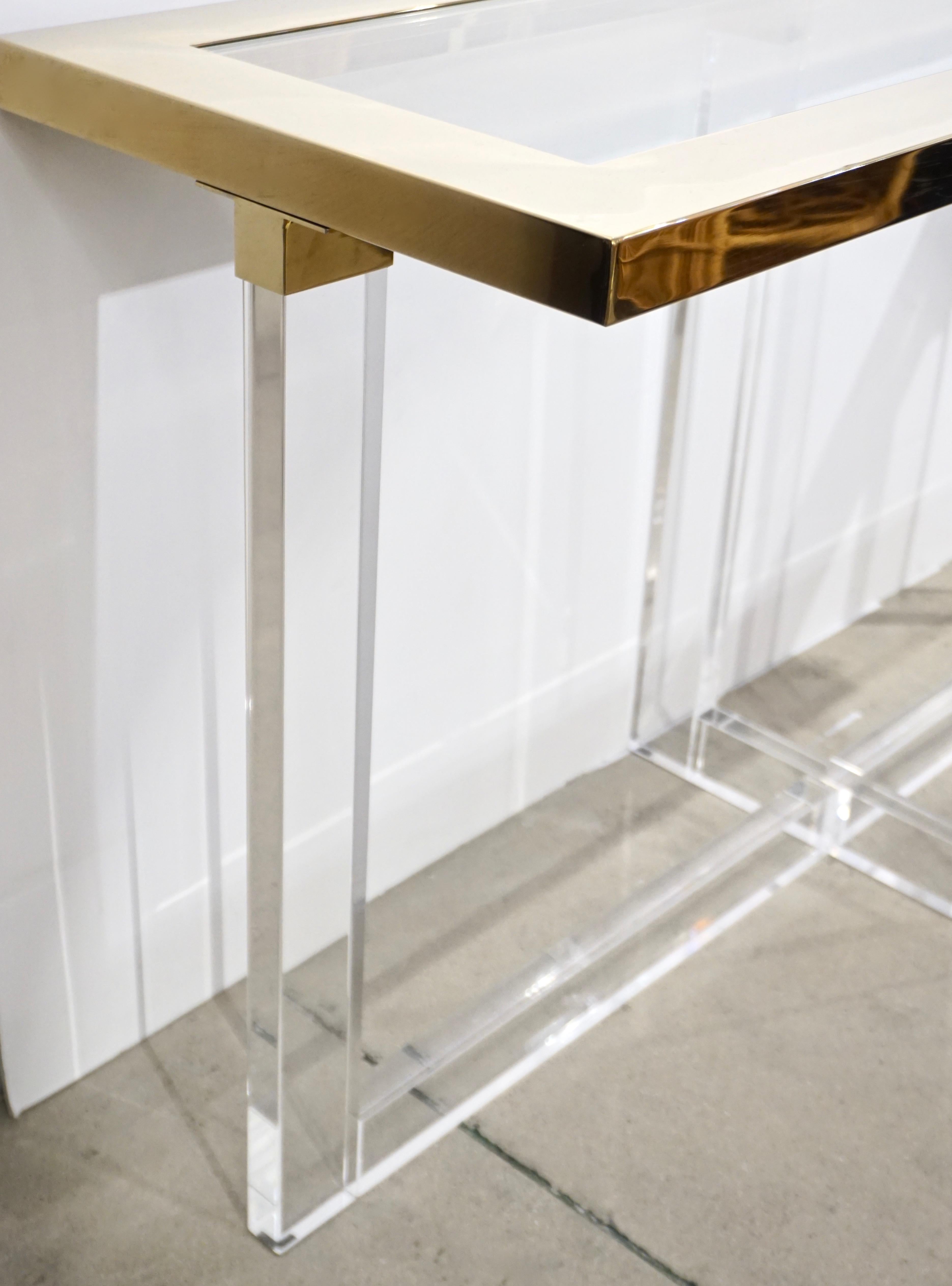 Organic Modern Contemporary Bespoke Modern Geometric Design Clear Lucite and Gold Steel Console