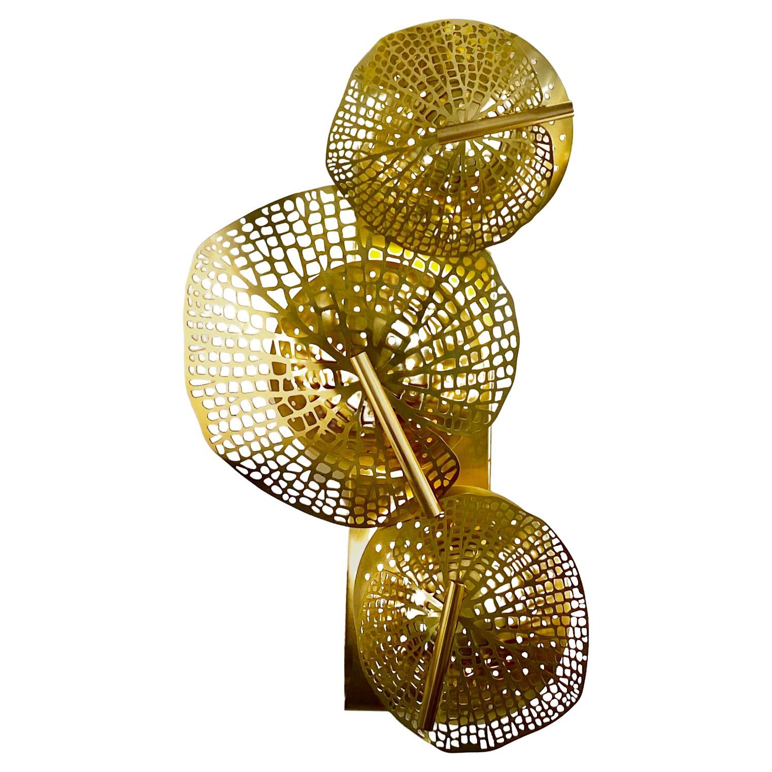 Contemporary Bespoke Organic Italian Art Design Perforated Brass Leaf Wall Light