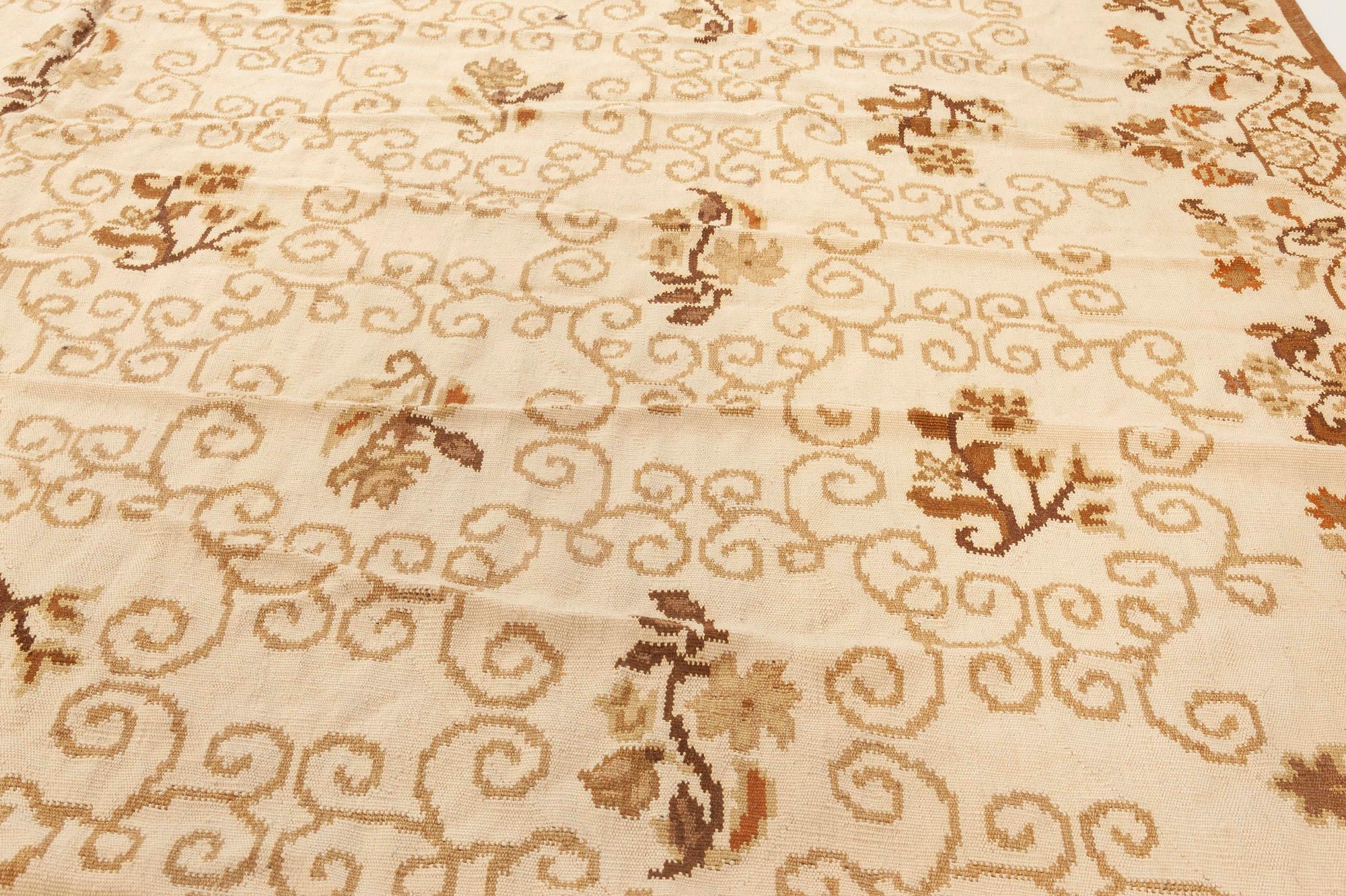 Hand-Knotted Contemporary Bessarabian Style White, Beige, Brown Wool Rug by Doris Leslie Blau For Sale