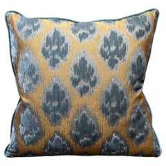 Contemporary Bevilacqua Blue Gold Silk Velvet Pillows with Piped Edge