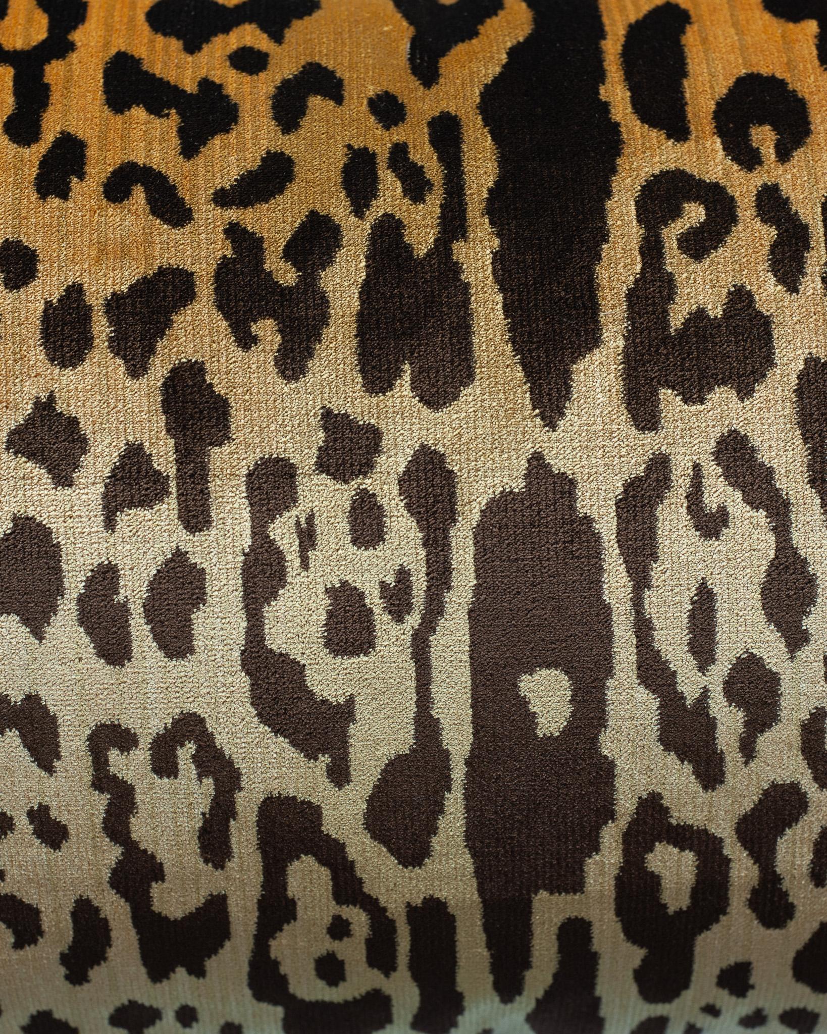 Italian Contemporary Bevilacqua Tan & Black Silk Velvet Pillows In Leopard Pattern