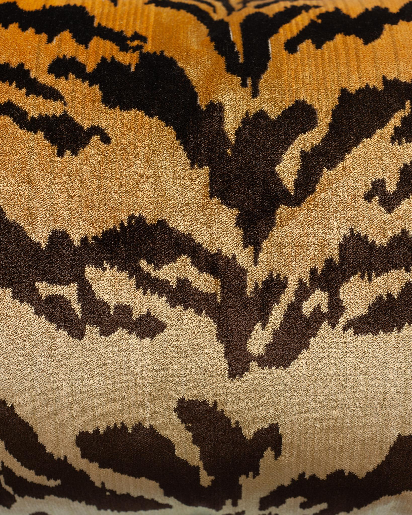 Italian Contemporary Bevilacqua Tan & Black Silk Velvet Pillows In Tiger Pattern