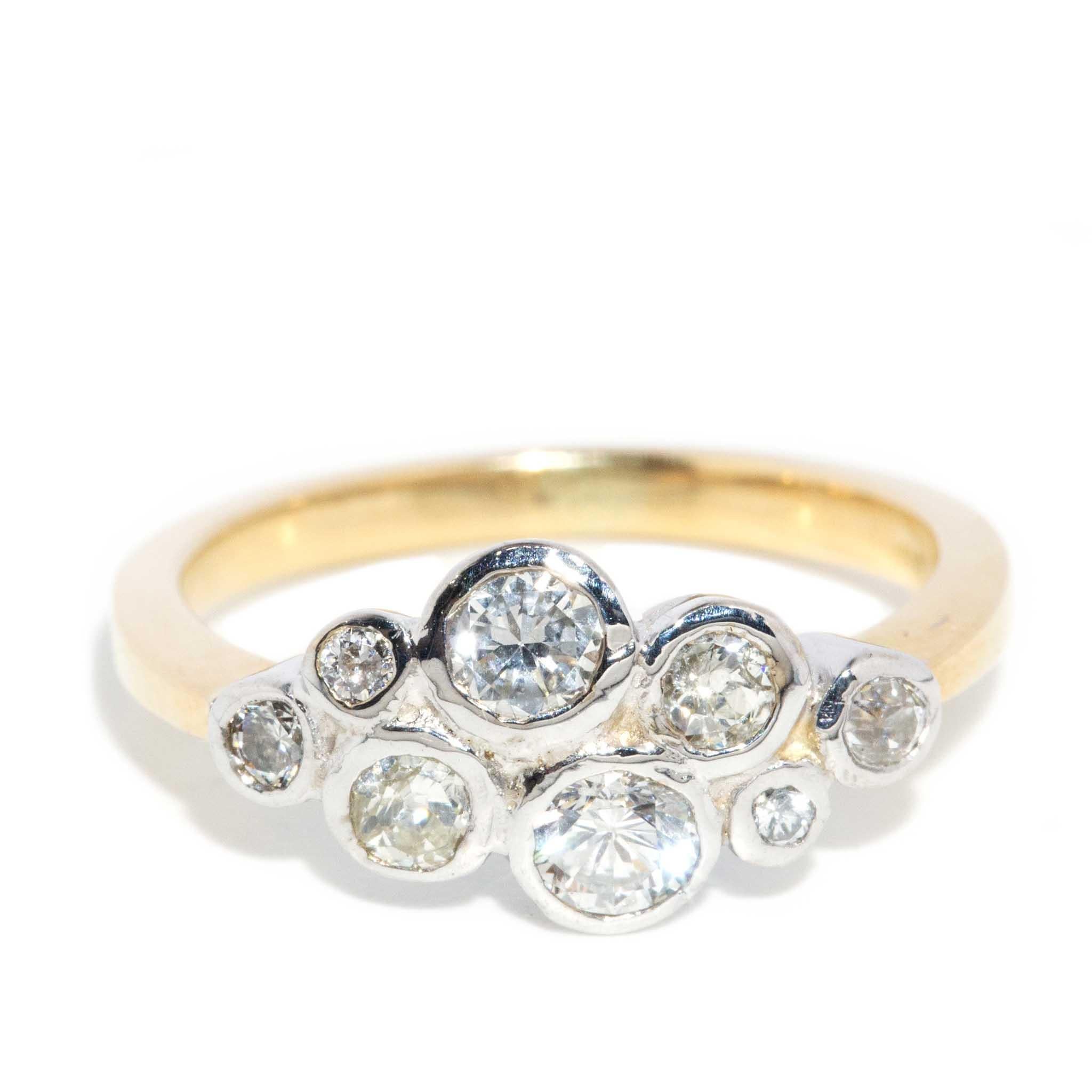 Contemporary Bezel Diamond Cluster Ring 18 Carat Yellow & White Gold For Sale 8