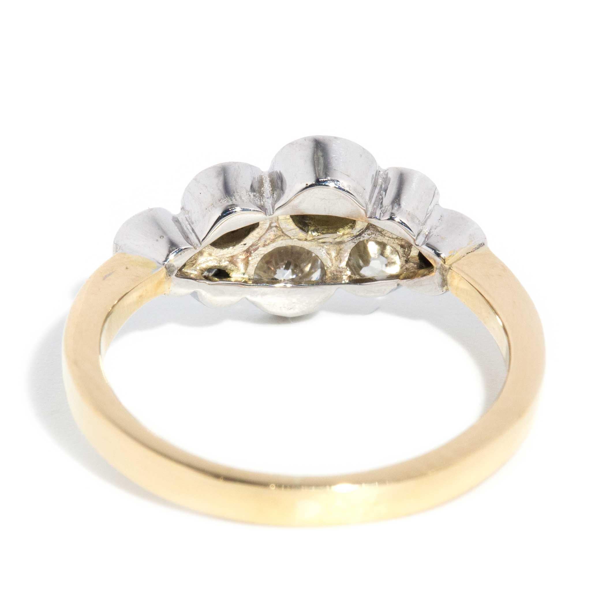 Women's Contemporary Bezel Diamond Cluster Ring 18 Carat Yellow & White Gold For Sale