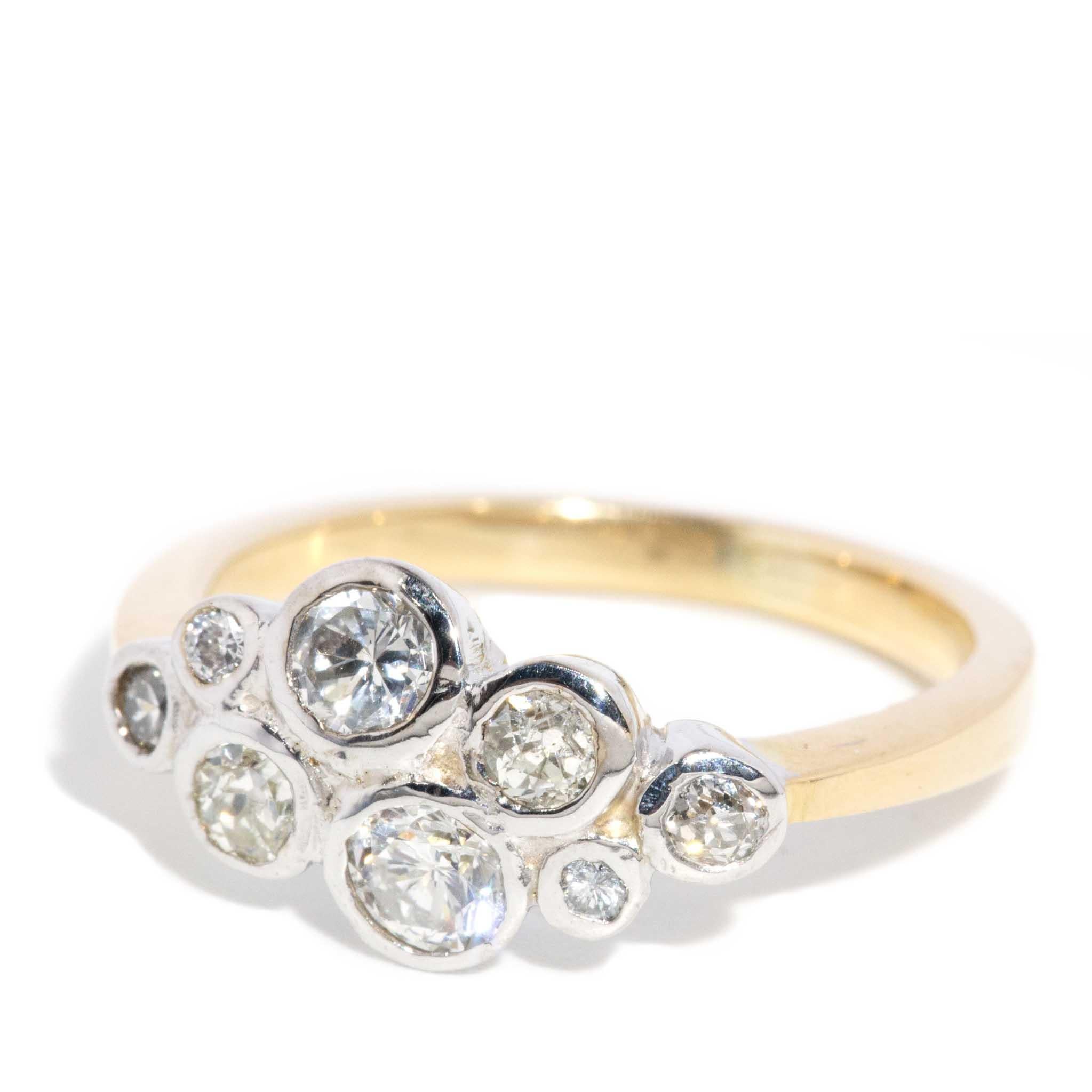Contemporary Bezel Diamond Cluster Ring 18 Carat Yellow & White Gold For Sale 4