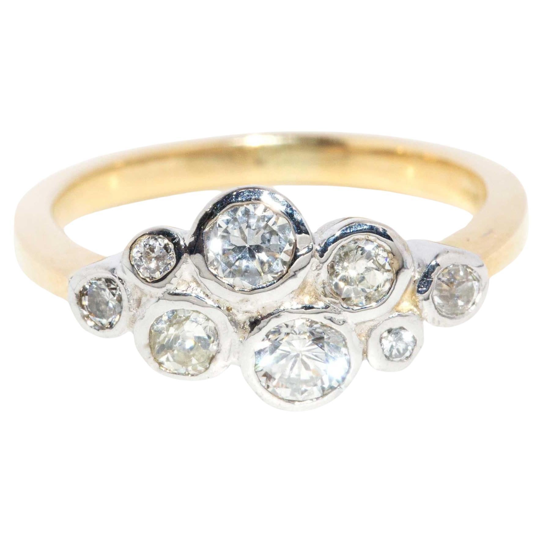 Contemporary Bezel Diamond Cluster Ring 18 Carat Yellow & White Gold