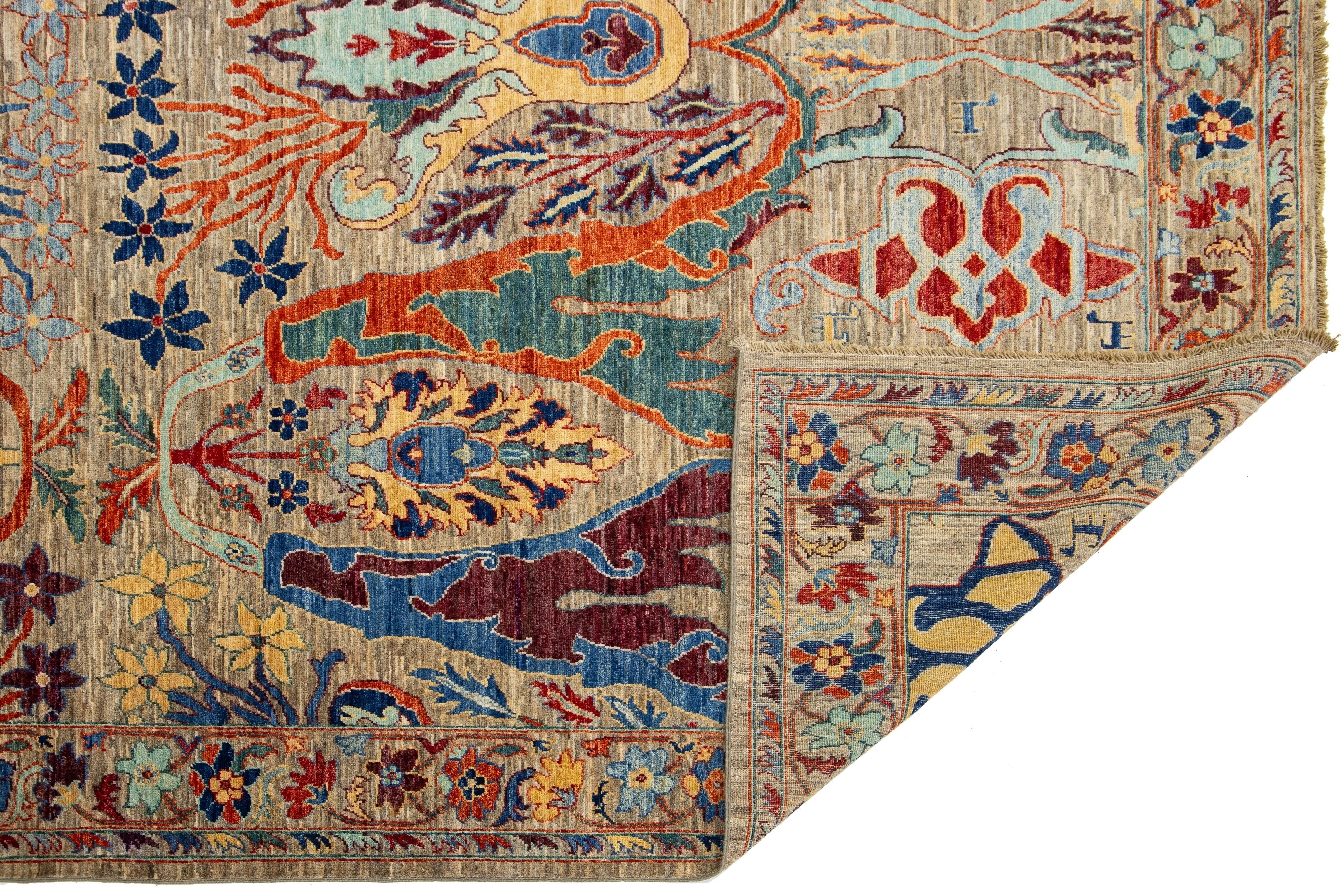Afghan Contemporary Bidjar Style Wool Rug Beige Handmade with Allover Motif For Sale
