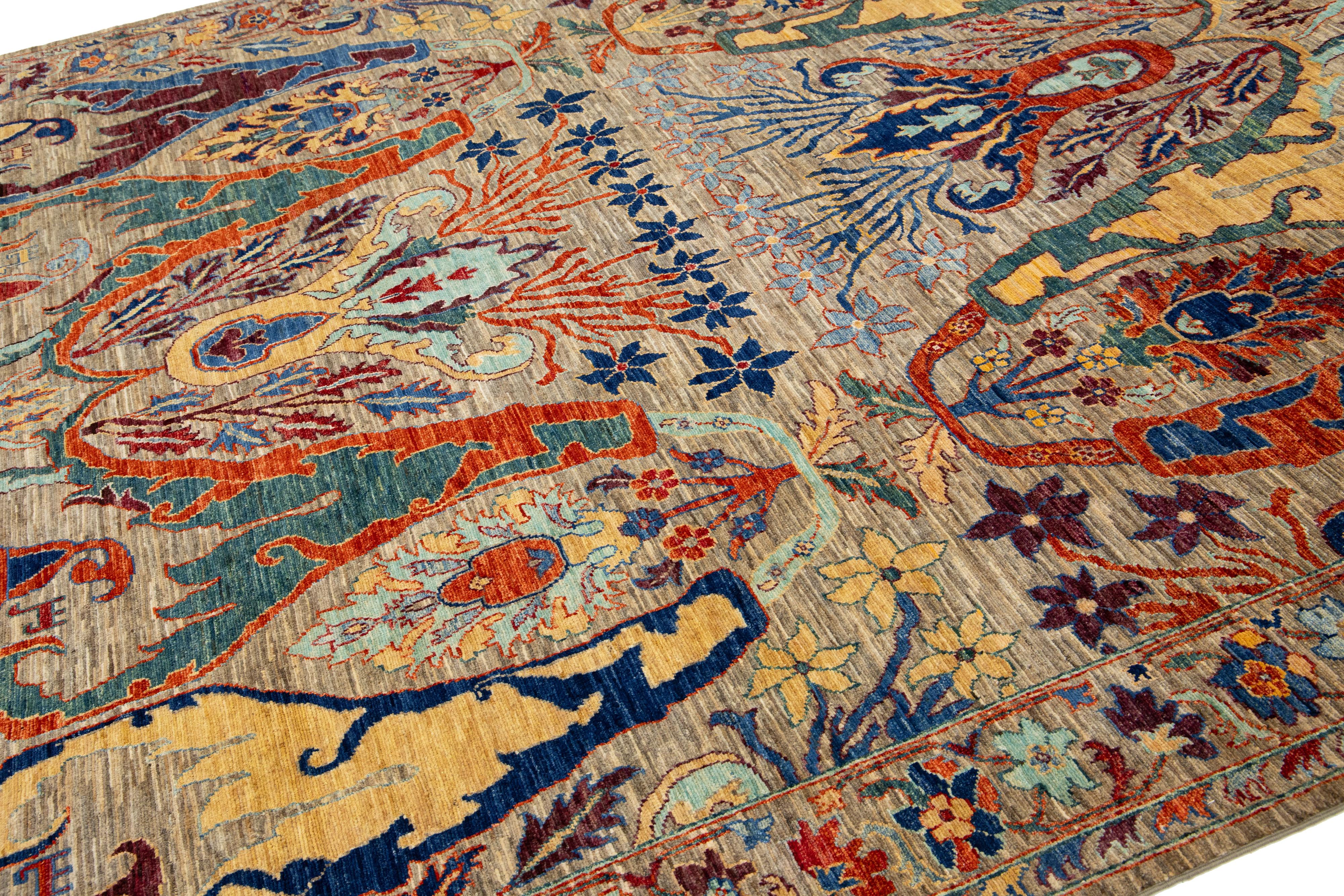 Hand-Knotted Contemporary Bidjar Style Wool Rug Beige Handmade with Allover Motif For Sale