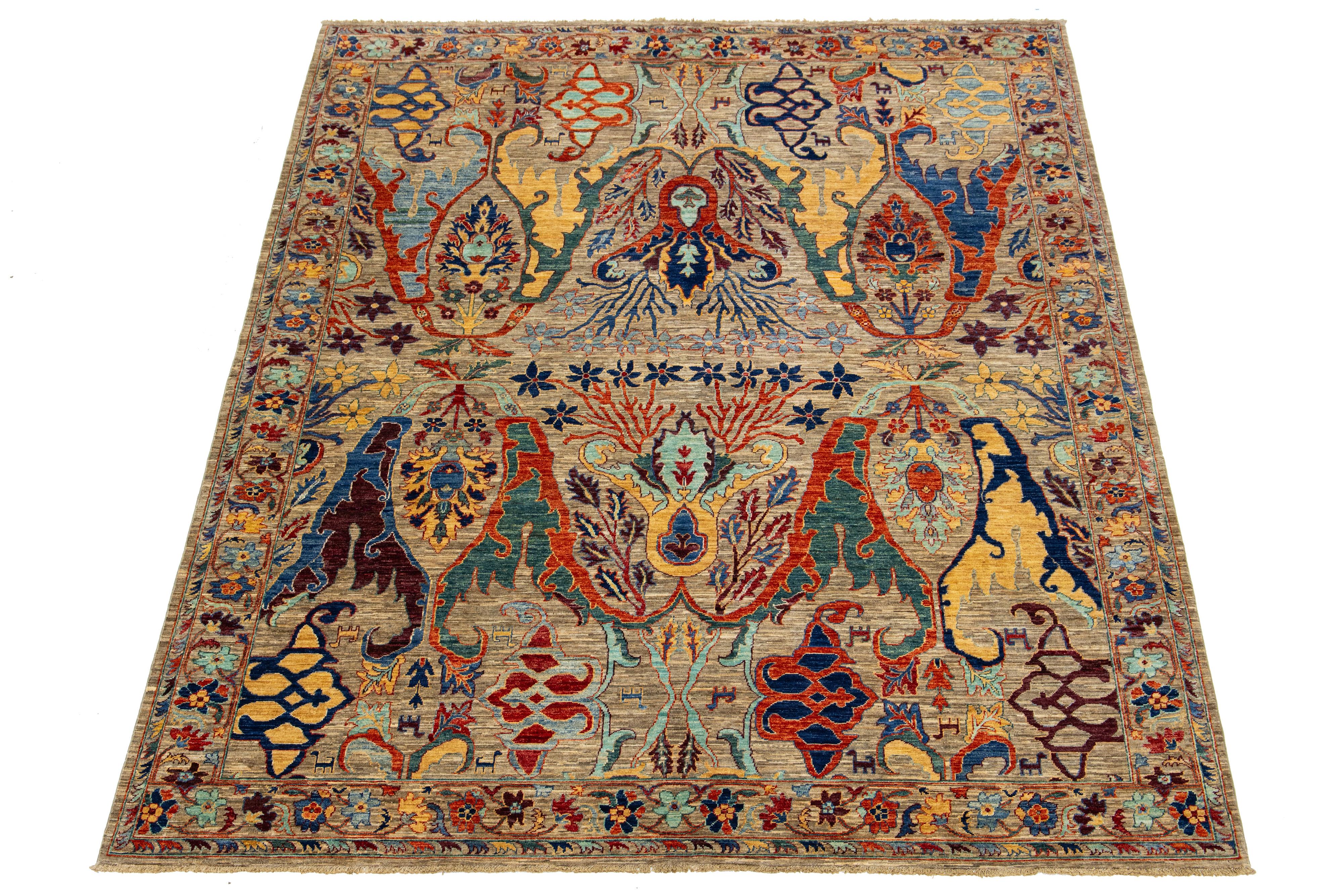 Contemporary Bidjar Style Wool Rug Beige Handmade with Allover Motif For Sale 3