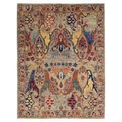 Tapis contemporain en laine de style Bidjar Beige fait à la main avec motif Allover