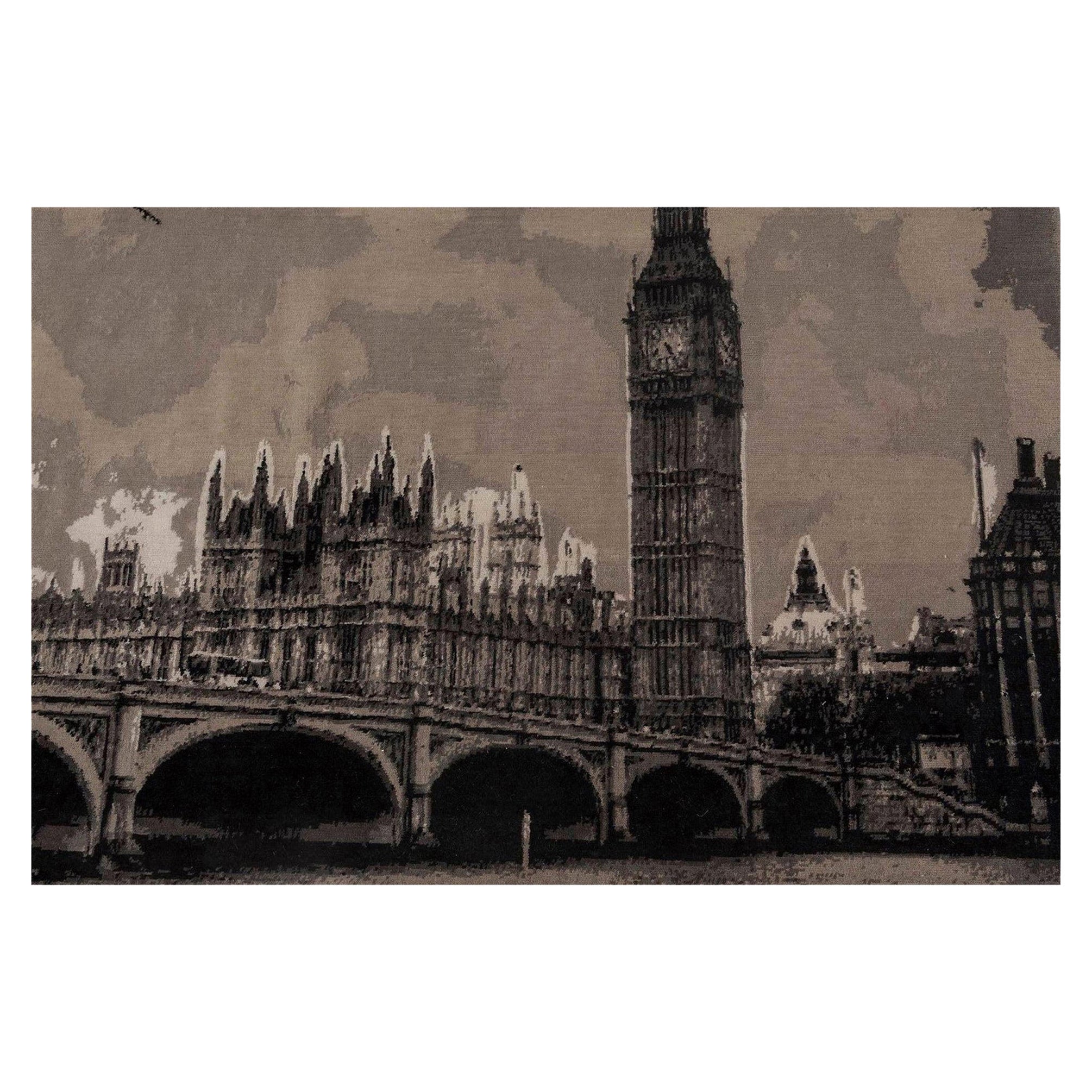 Contemporary Big Ben Design Handwoven Wool Rug by Doris Leslie Blau For Sale