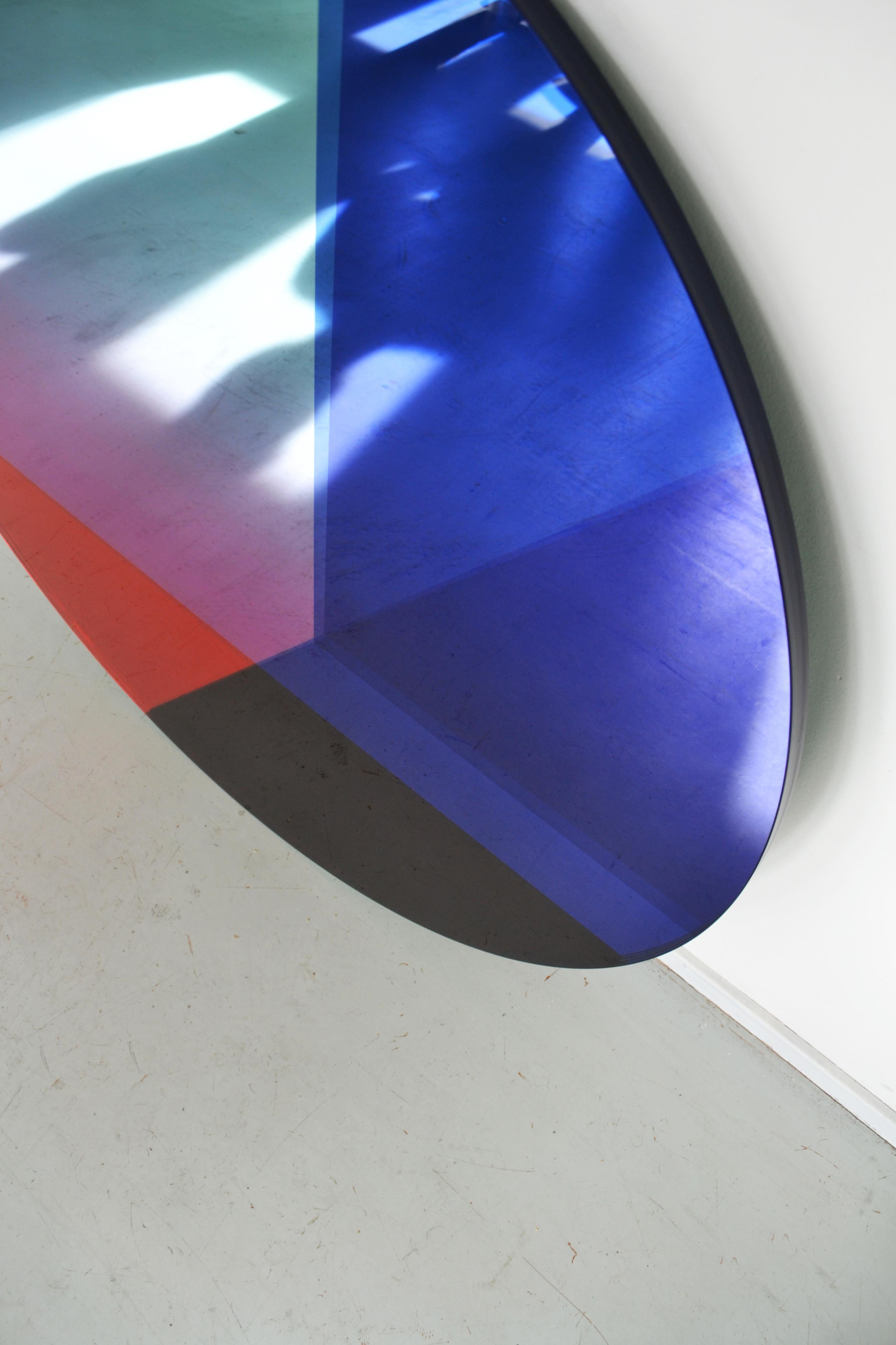 Modern Contemporary Blue Round Mirror 100 cm, Seeing Glass Series by Sabine Marcelis For Sale