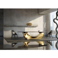 Tavolo da pranzo scultoreo biomorfico contemporaneo in foglia d'oro