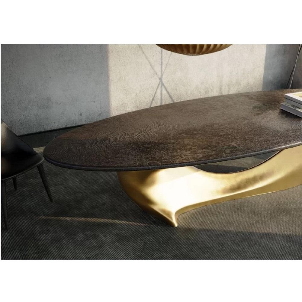 Portuguese Contemporary Biomorphic Sculptural Dining Table In Gold Leaf For Sale