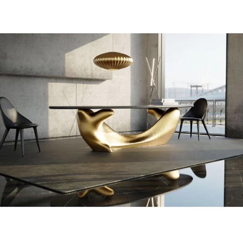 Contemporary Biomorphic Sculptural Dining Table In Gold Leaf In New Condition For Sale In New York, NY