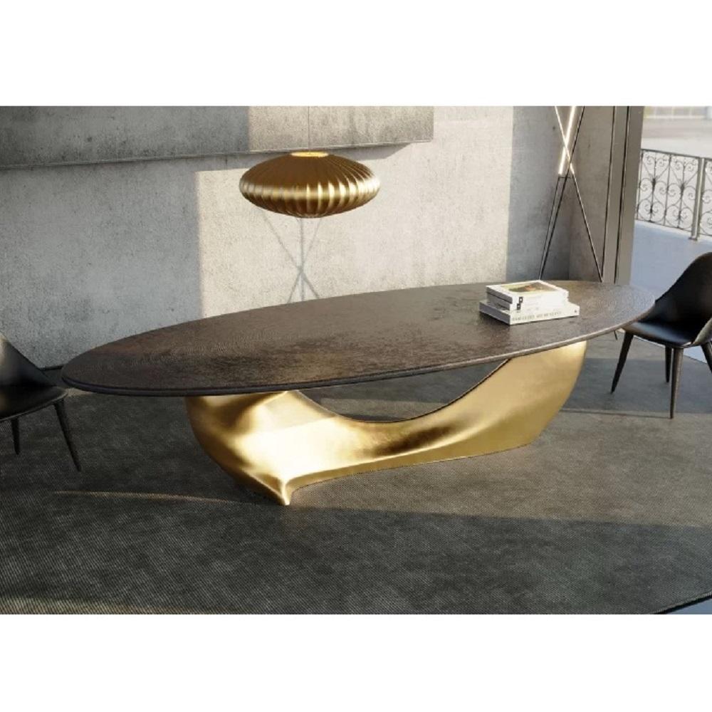 Resin Contemporary Biomorphic Sculptural Dining Table In Gold Leaf For Sale