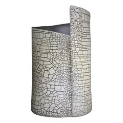 Contemporary Birch Inspired "Craquele Design" Ivory and Grey Vase