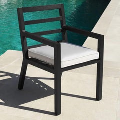 Contemporary Black Aluminum Outdoor Dining Armchair with Sunbrella Cushion