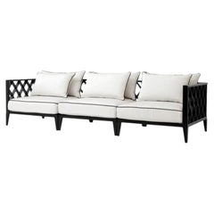 Contemporary Black Aluminum Outdoor Sofa with Sunbrella Canvas Upholstery