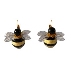 Contemporary Black and Gold Bumblebee Earrings 