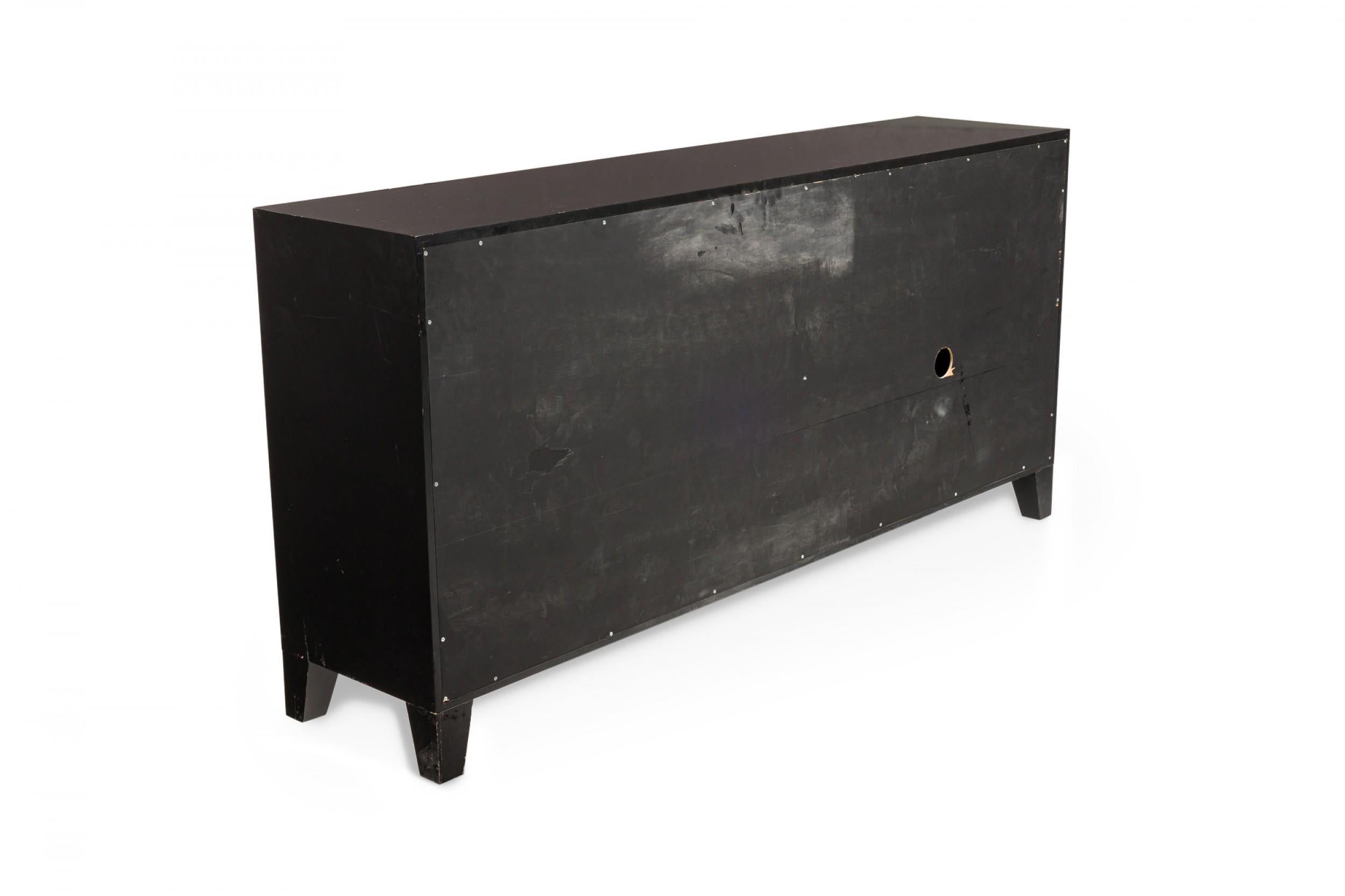 Contemporary Black and Gold Painted Geometric Design Console Cabinet Sideboard In Good Condition For Sale In New York, NY
