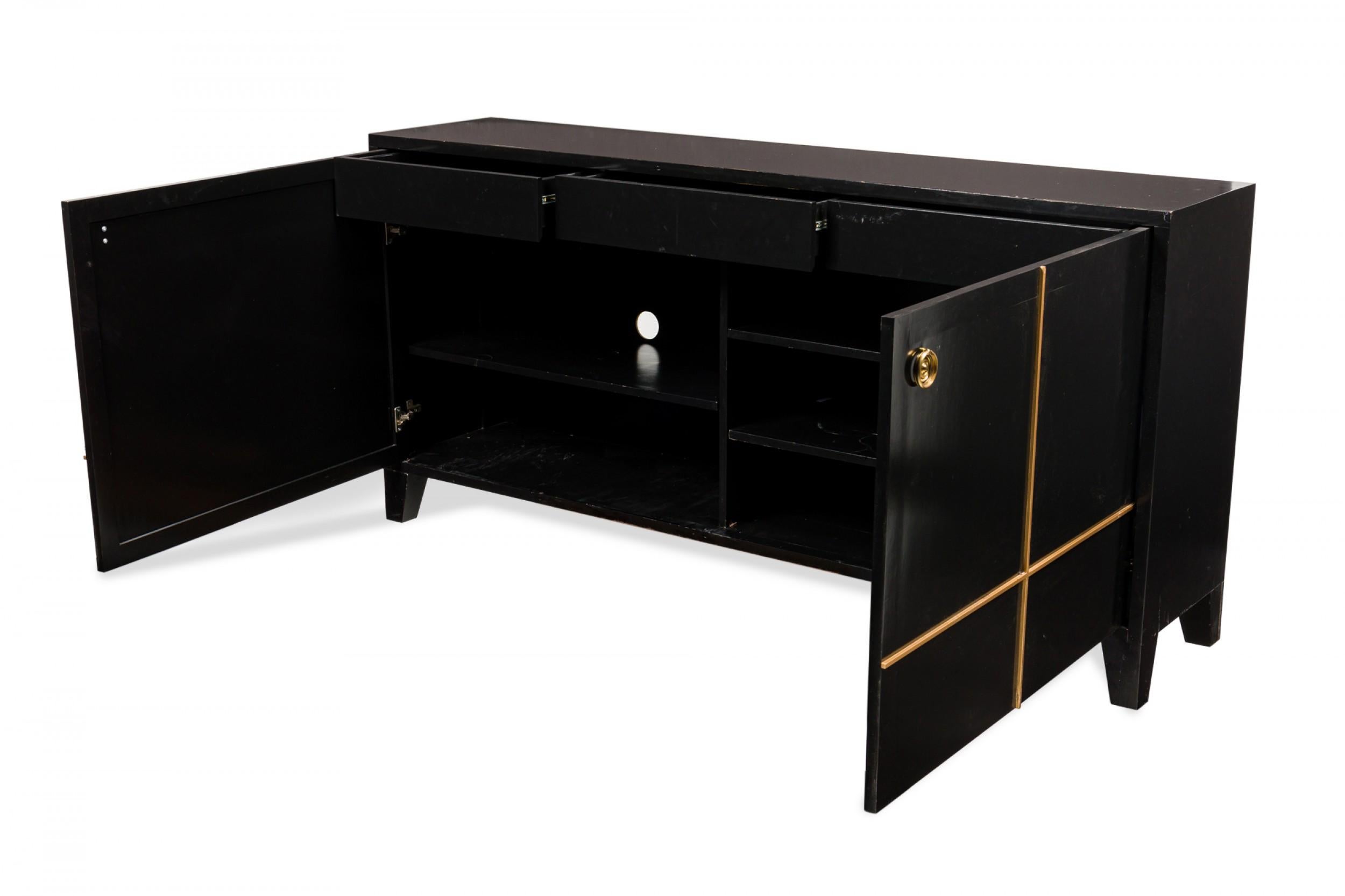 Contemporary Black and Gold Painted Geometric Design Console Cabinet Sideboard For Sale 1