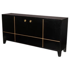 Contemporary Black and Gold Painted Geometric Design Console Cabinet Sideboard