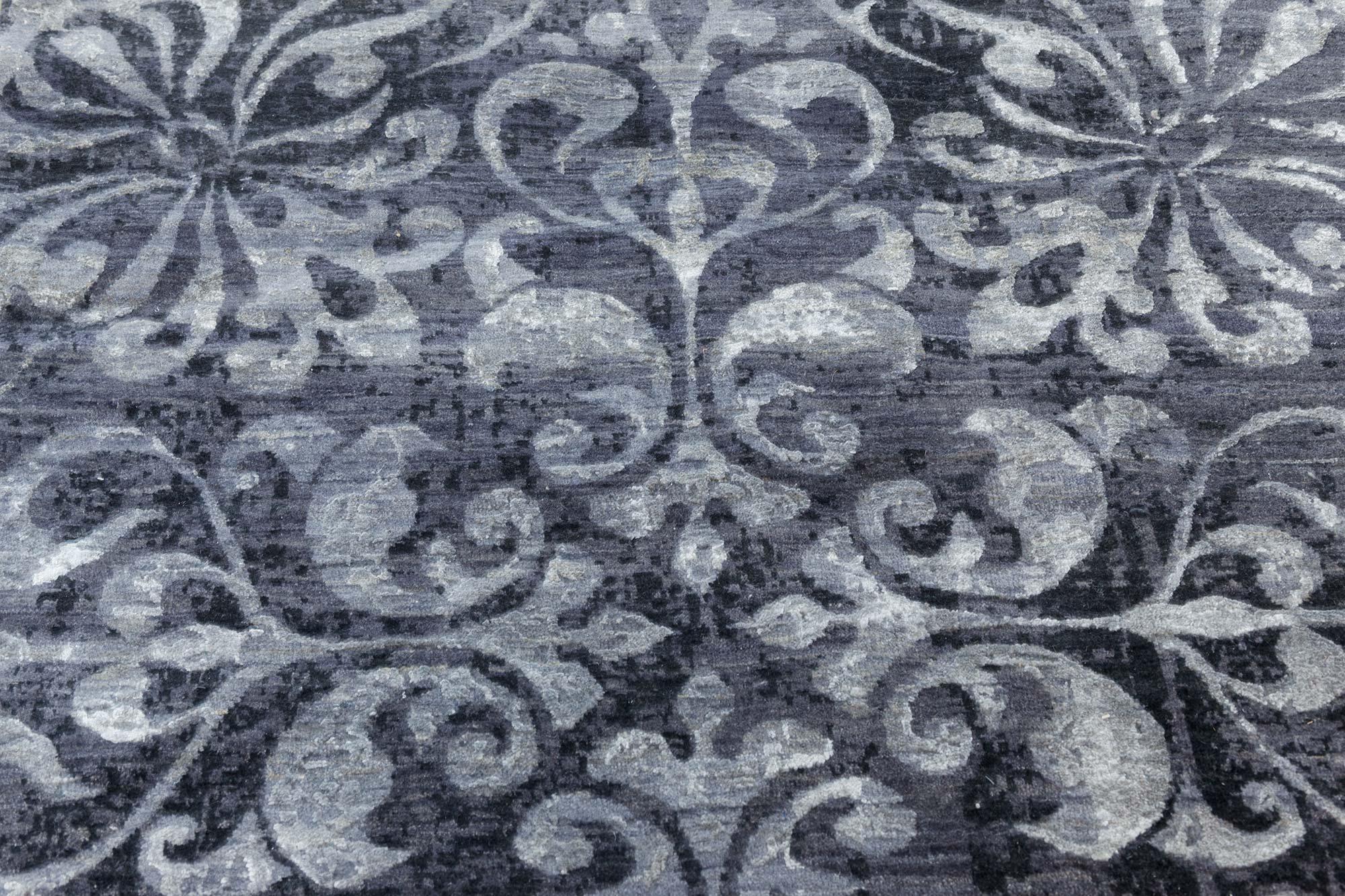 Modern Contemporary Black and Grey Passion Flowers Rug by Doris Leslie Blau For Sale