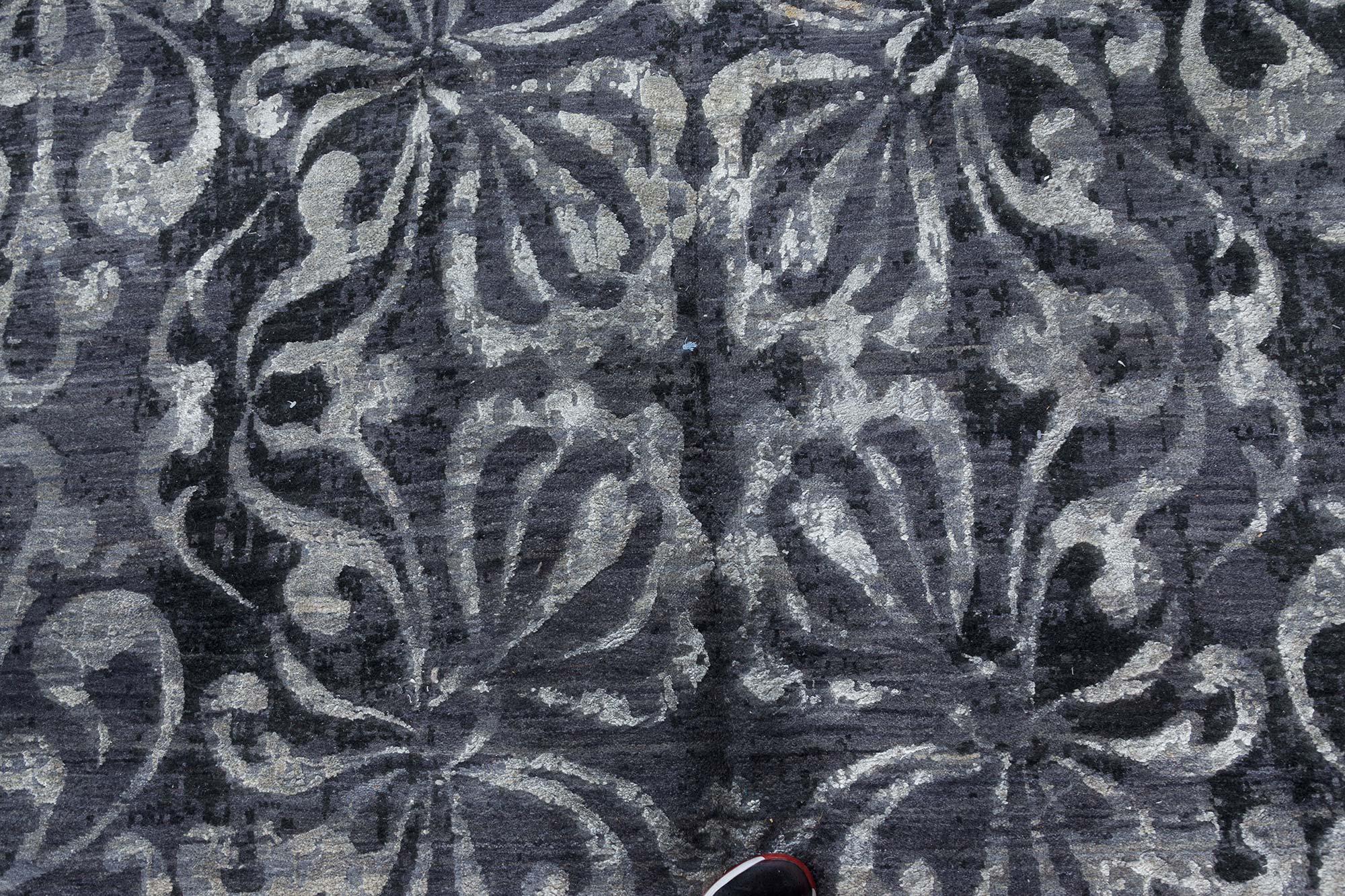 Indian Contemporary Black and Grey Passion Flowers Rug by Doris Leslie Blau For Sale