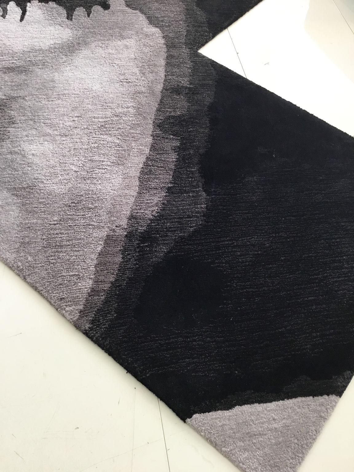 Contemporary Black and Grey X-Shaped Wool Rug by Henzel Studio In Good Condition In Chicago, IL