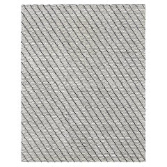 Contemporary Black and Ivory Diagonal Geometric Patterned Rug 8'x10'