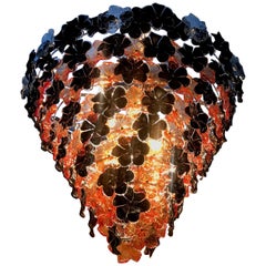 Lustre contemporain en verre de Murano avec fleurs noires et orange