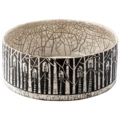 Contemporary Black and White Ceramic Bowl, Arbres Habités