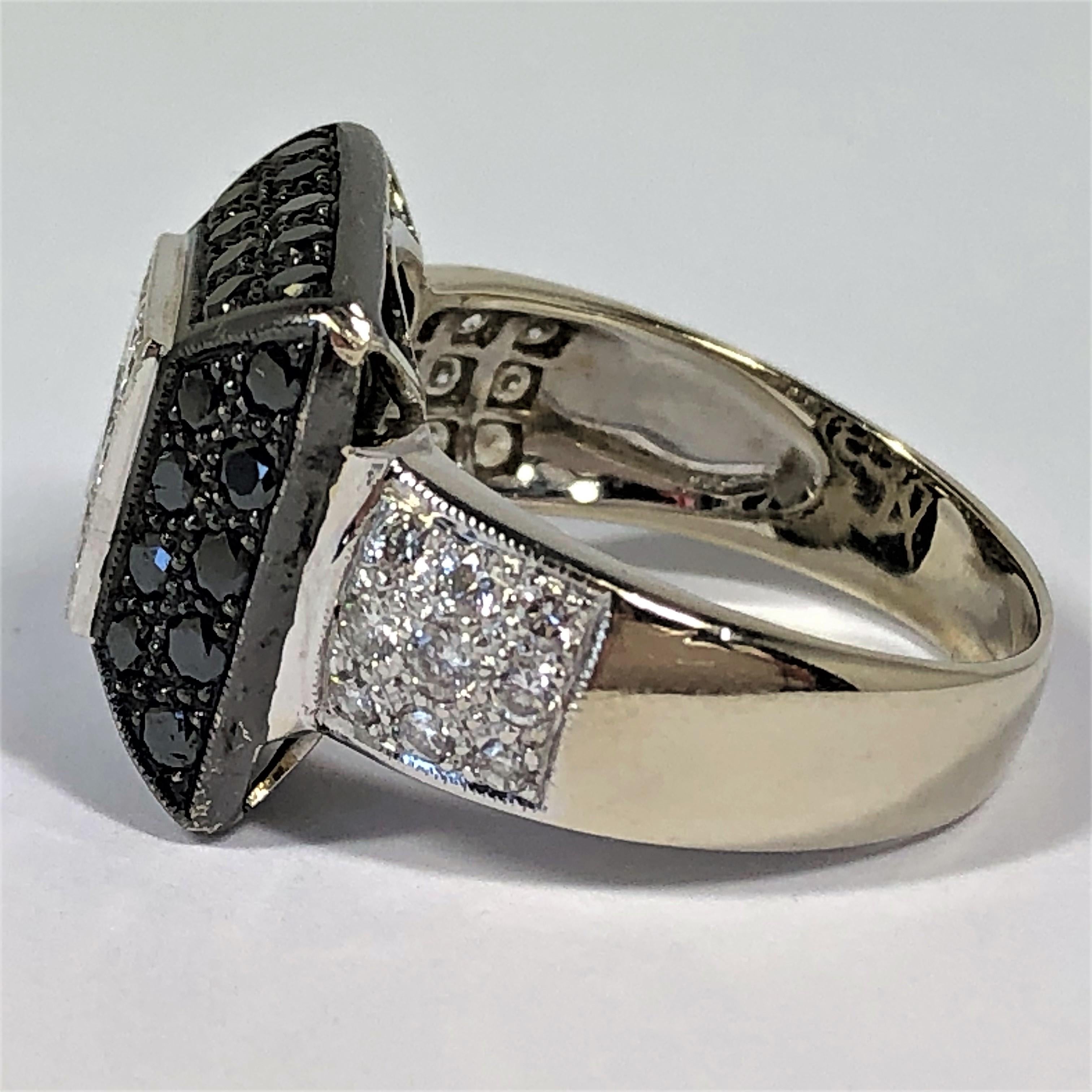 Women's Contemporary Black and White Diamond Ring in White Gold