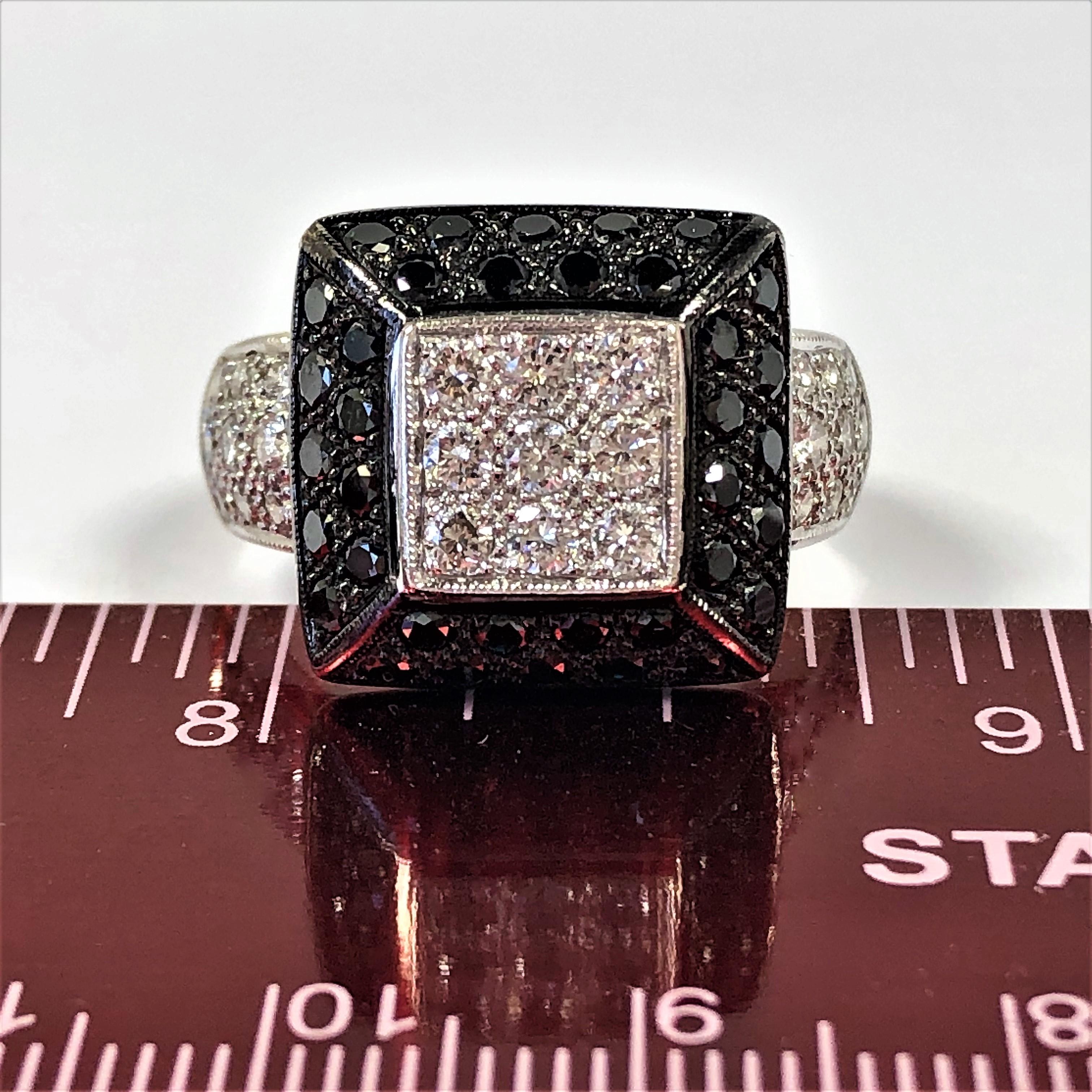 Contemporary Black and White Diamond Ring in White Gold 2
