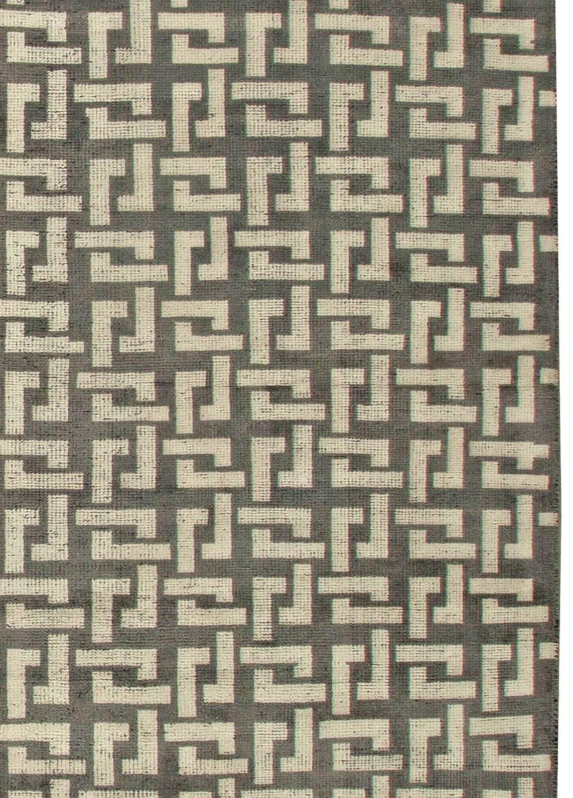 Wool Contemporary Black and White Large Modular Geometric Rug by Doris Leslie Blau For Sale