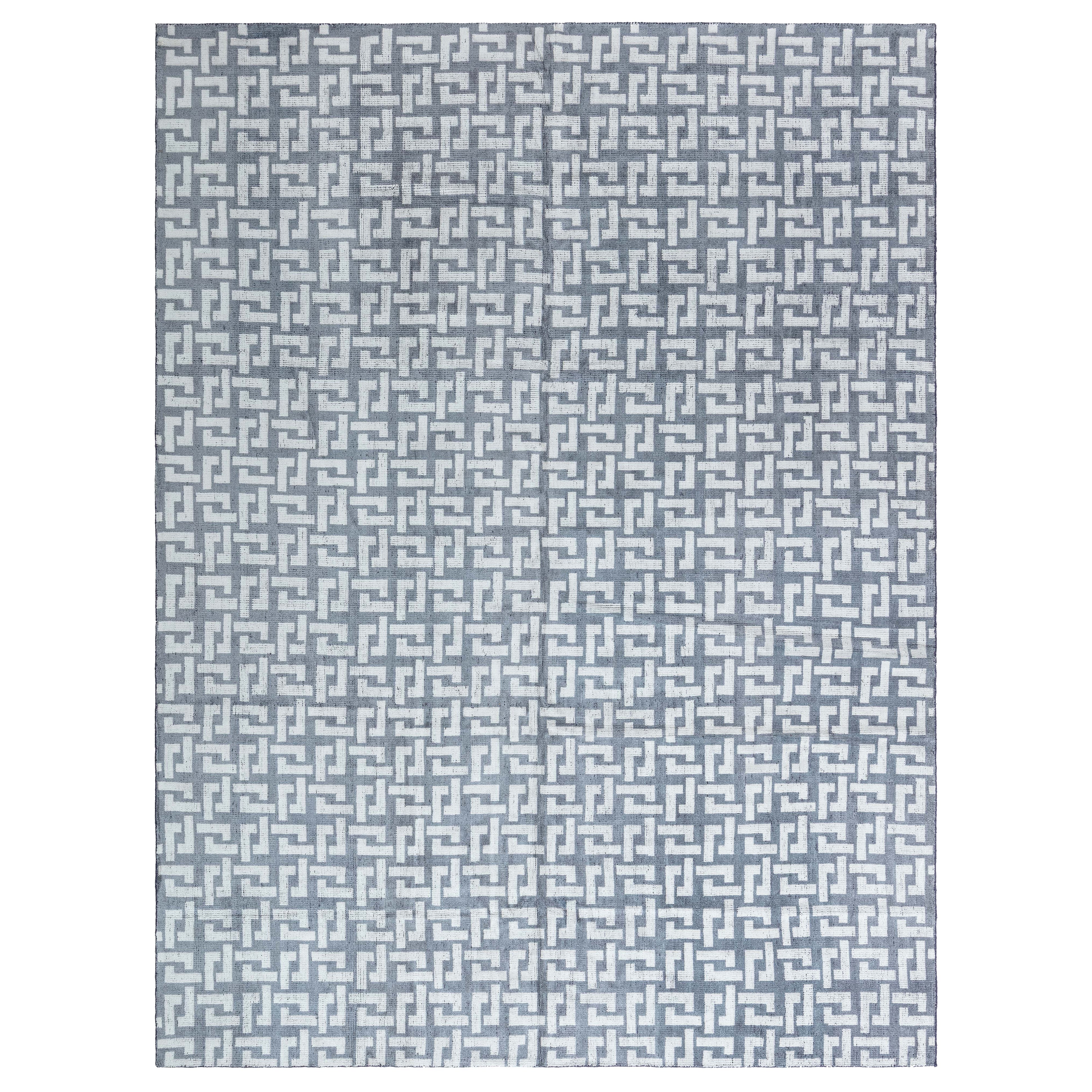 Tappeto geometrico contemporaneo modulare di grandi dimensioni in bianco e nero di Doris White Blau in vendita