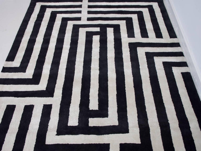 Contemporary Black and White Rug with Geometric Pattern at 1stdibs