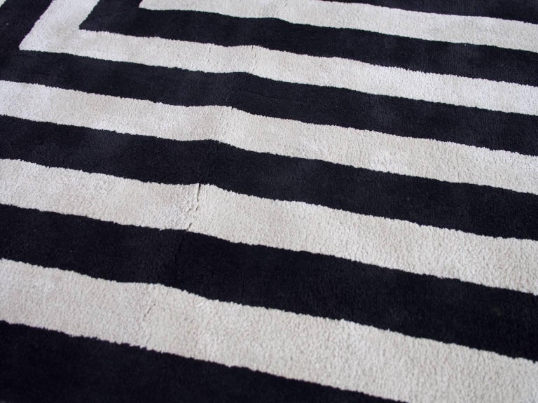 Contemporary Black and White Rug with Geometric Pattern at 1stDibs