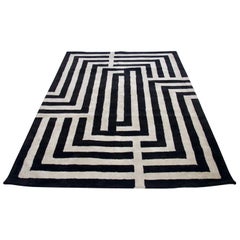 Contemporary Black and White Rug with Geometric Pattern
