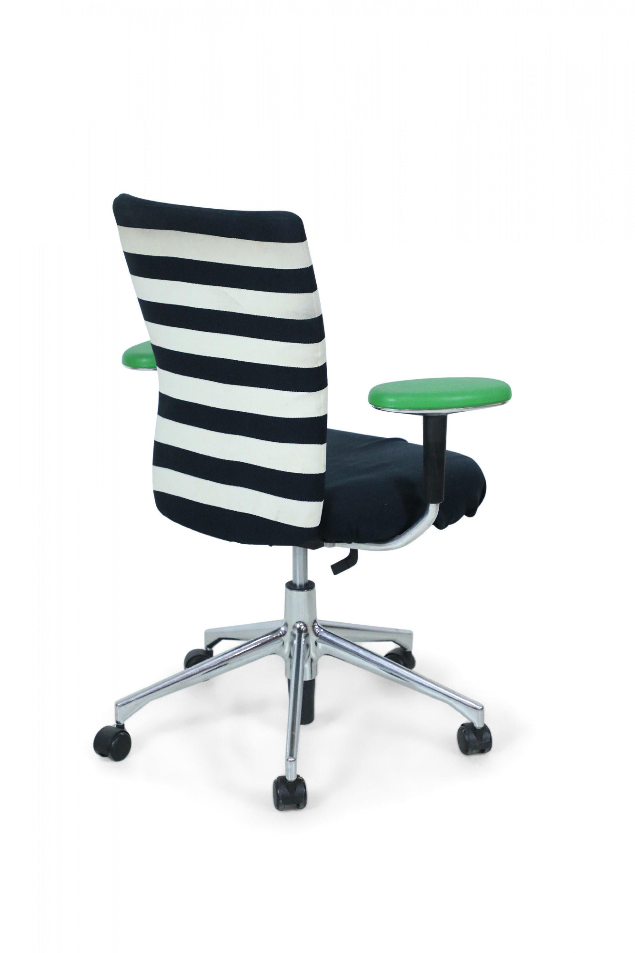 Fabric Contemporary Black and White Striped Swivel Office Armchairs For Sale