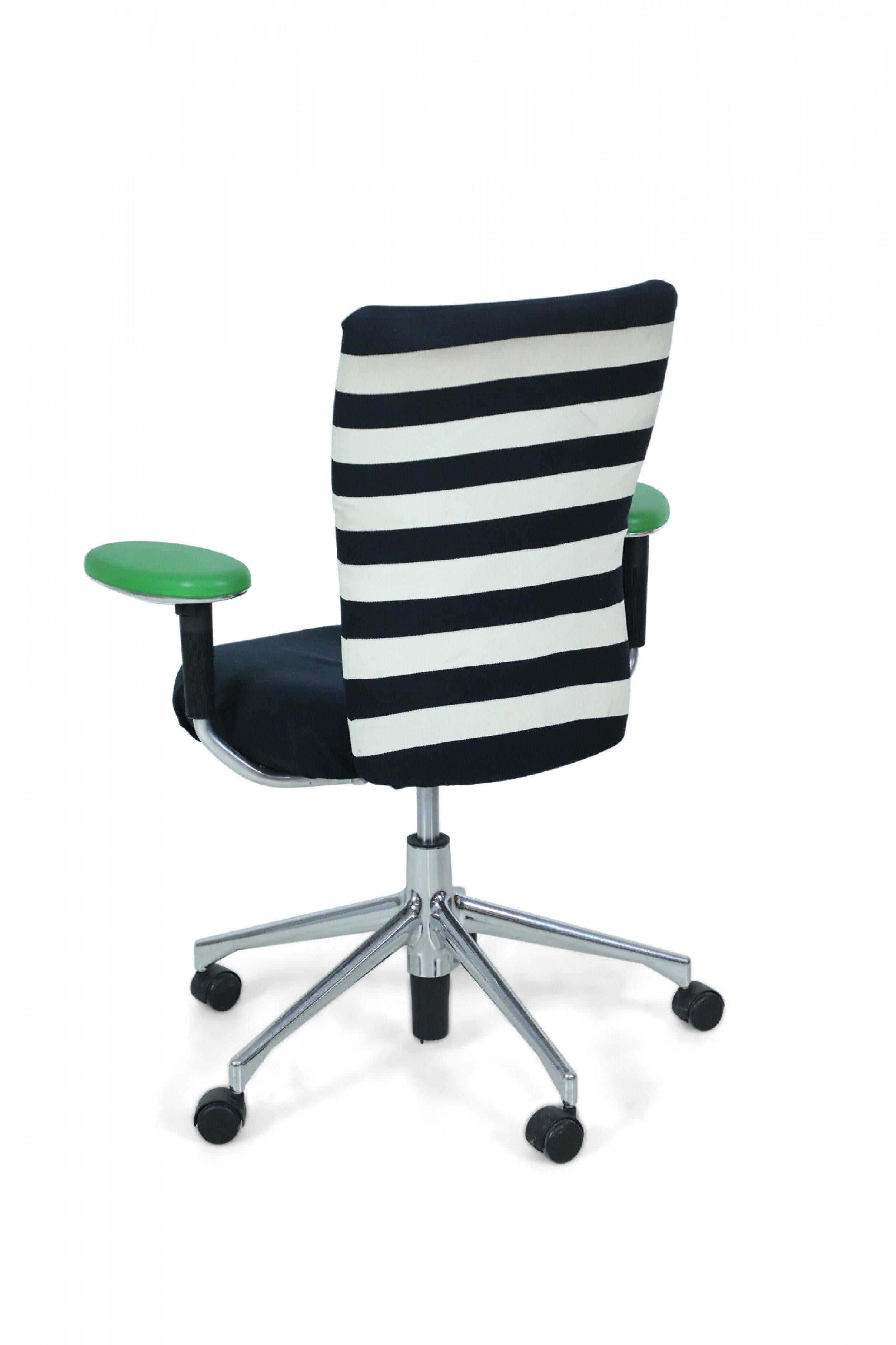 Contemporary Black and White Striped Swivel Office Armchairs For Sale 1