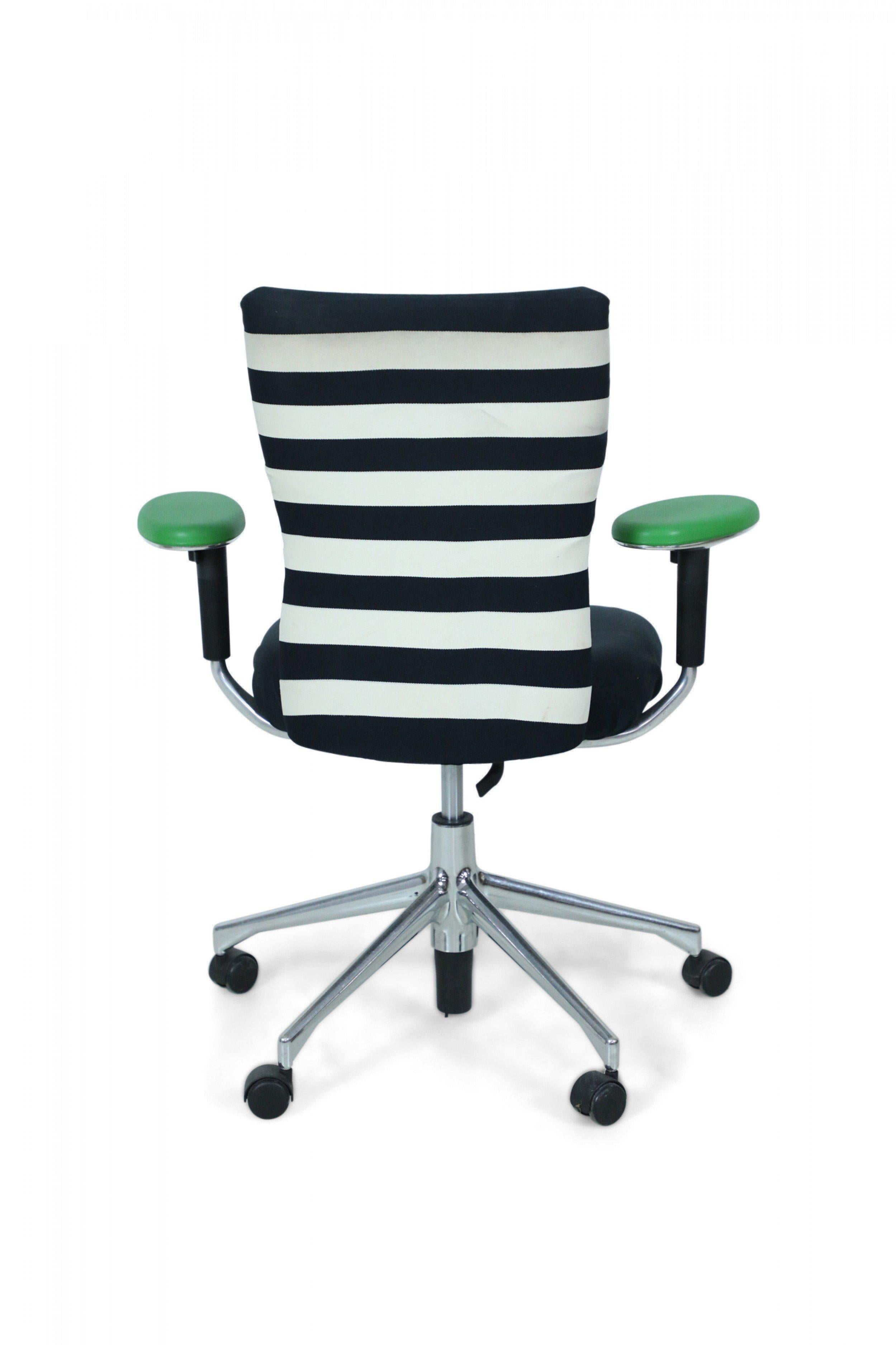Contemporary Black and White Striped Swivel Office Armchairs For Sale 2