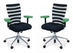 Contemporary Black and White Striped Swivel Office Armchairs