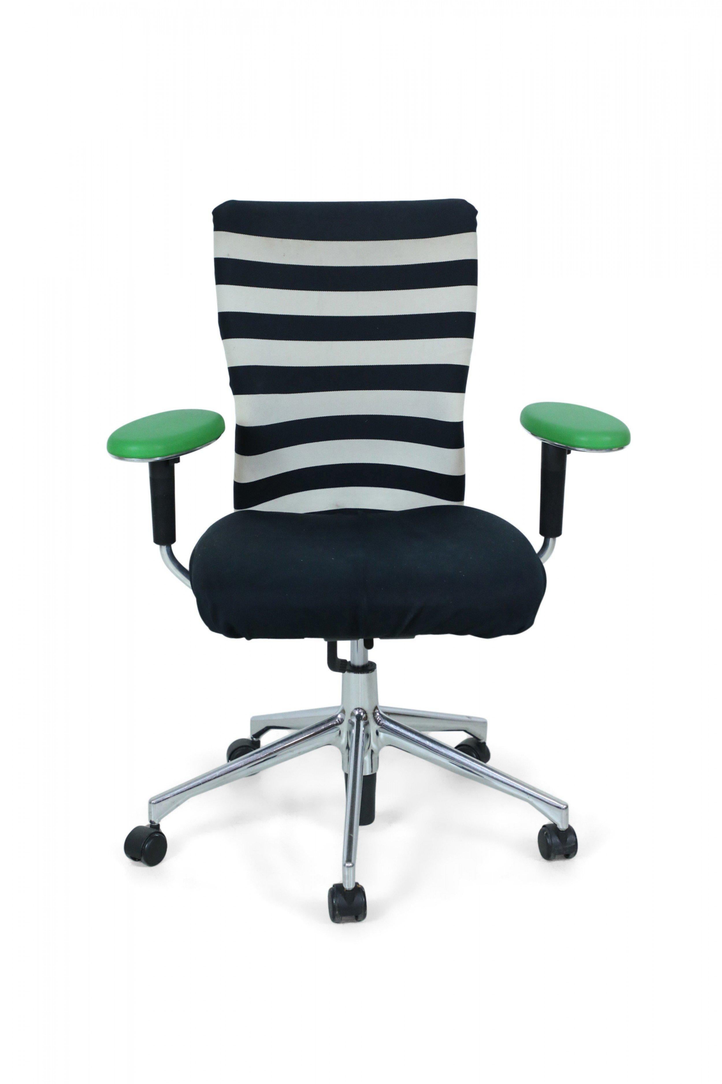 Modern Contemporary Black and White Striped Swivel Office Armchairs For Sale